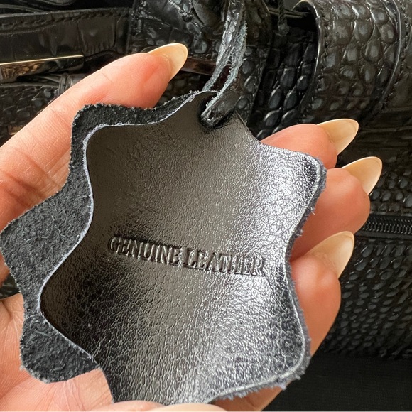 CHARLIE LEPSON SATCHEL LEATHER BLACK CROC DESIGN NEW SILVER HARDWARE - Picture 9 of 10